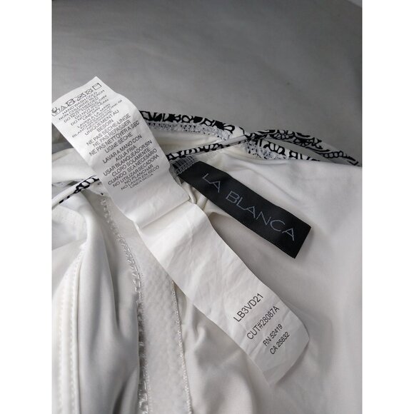 La Blanca Women's 10 One Piece Bathing Suit White Black Floral Boho Lattice - Picture 7 of 7